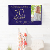 Elegante blauwe 70 en fantastische verjaardagsfoto spandoek (Insitu)