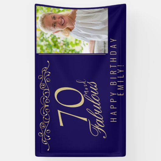 Elegante blauwe 70 en fantastische verjaardagsfoto spandoek (Verticaal)
