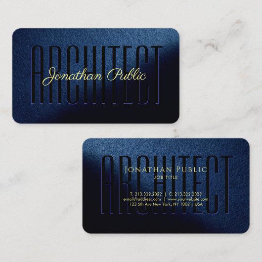 Elegante Blauwe Aangepaste Gouden Tekst Script Arc Visitekaartje (Voorkant / Achterkant)