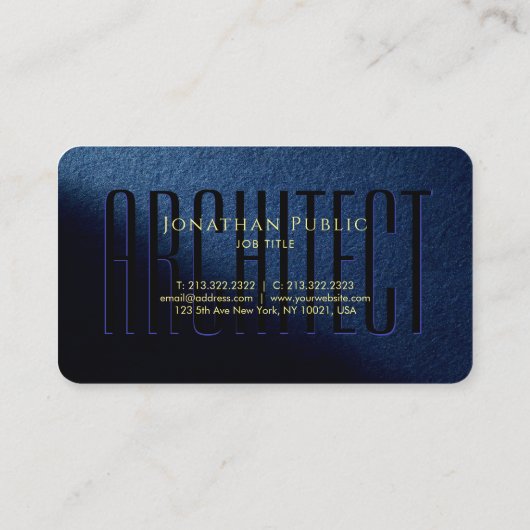 Elegante Blauwe Aangepaste Gouden Tekst Script Arc Visitekaartje (Achterkant)