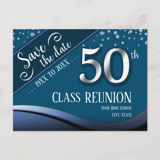 Elegante blauwe aankondigingspost voor 50-jarig kl aankondigingskaart (Voorkant)