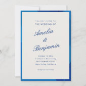 Elegante Blauwe Abstracte Scripturen Namen Trouwfe Kaart (Voorkant)