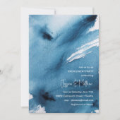 Elegante Blauwe Abstracte Waterverf Engagement Par Kaart (Voorkant)