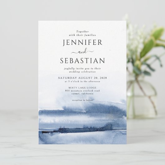 Elegante Blauwe Abstracte Waterverf ETHERISCHE bru Kaart (Staand voorkant)