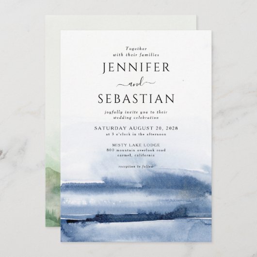 Elegante Blauwe Abstracte Waterverf ETHERISCHE bru Kaart (Voorkant / Achterkant)