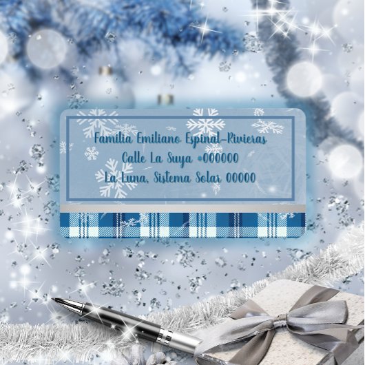 Elegante Blauwe Adreslabel voor Kerstmis Etiket