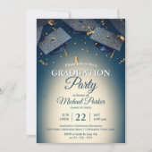 Elegante blauwe afstudeerdoppen met gouden Confett Kaart (Voorkant)