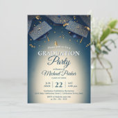 Elegante blauwe afstudeerdoppen met gouden Confett Kaart (Staand voorkant)