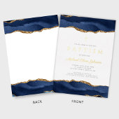 Elegante Blauwe Agaat Jongen Doop Goud Folie Uitnodiging