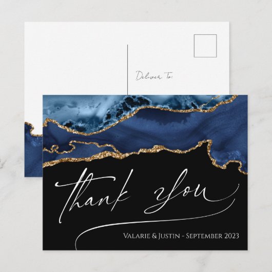 Elegante Blauwe Agate Dank U Postkaart (Voorkant / Achterkant)