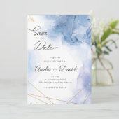 Elegante Blauwe Agate Huwelijk Save the Date Kaart (Staand voorkant)