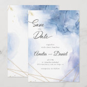 Elegante Blauwe Agate Huwelijk Save the Date Kaart (Voorkant / Achterkant)
