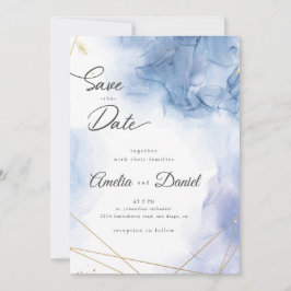 Elegante Blauwe Agaten Trouw Save the Date Kaart