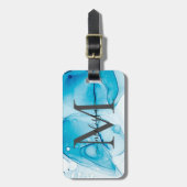 Elegante blauwe alcohol inkt monogramed bagagelabel (Voorkant verticaal)