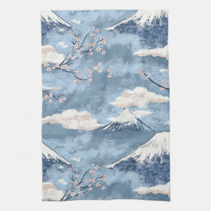 Elegante Blauwe Alpen Berg Watercolor Kunst Theedoek