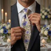 Elegante Blauwe Anemoon Bloemen Stropdas