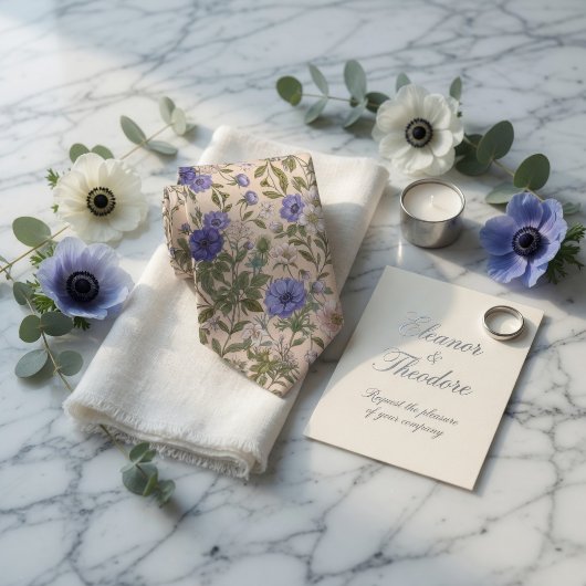 Elegante Blauwe Anemoon Bloemen Stropdas