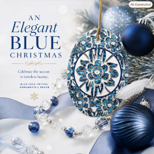 Elegante Blauwe Antieke Kristallen Broche Kerst Keramisch Ornament