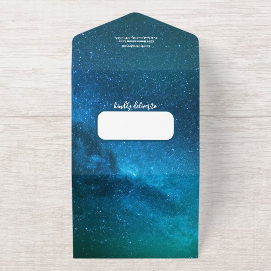 Elegante Blauwe Aqua Blauwgroen Hart Blad Boom Wed All In One Uitnodiging (Buiten)