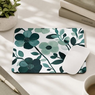 Elegante blauwe aqua bloemige botanische muismat