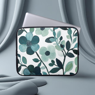 Elegante blauwe Aqua Floral Botanische Elektronica Laptop Sleeve
