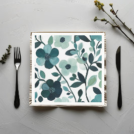 Elegante blauwe Aqua Floral Botanische Papieren se Servet