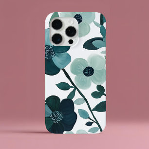 Elegante blauwe Aqua Floral Botanische Telefoonhoe iPhone 15 Pro Max Hoesje