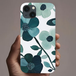 Elegante blauwe Aqua Floral Botanische Telefoonhoe Case-Mate iPhone Case