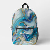 Elegante blauwe aqua marmer kunst faux glitter bedrukte rugzak (Voorkant)