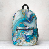 Elegante blauwe aqua marmer kunst faux glitter bedrukte rugzak