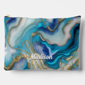 Elegante blauwe aqua marmer kunst faux glitter etui (Voorkant)