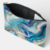 Elegante blauwe aqua marmer kunst faux glitter etui (Open)