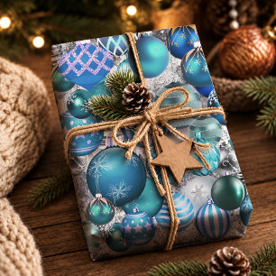 Elegante Blauwe Aqua Moderne Kerstversiering Cadeaupapier