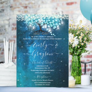 Elegante Blauwe Aqua Turquoise Hart Blad Boom Brui Kaart