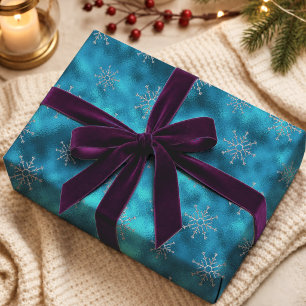 Elegante Blauwe Aqua Winter Kerstballen Cadeaupapier