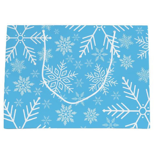 Elegante Blauwe Aqua Witte Winter Sneeuwvlok Groot Cadeauzakje (Voorkant)