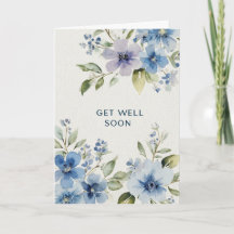 Elegante Blauwe Aquarel Bloem Get Well Soon