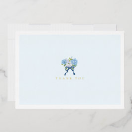 Elegante blauwe aquarel bloem goud folie notitieka feestdagenkaart