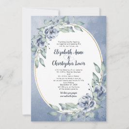 Elegante Blauwe Aquarel Bloem Ovaal Lijst Bruiloft Kaart