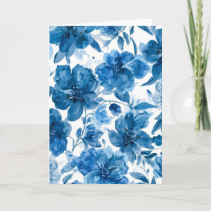 Elegante Blauwe Aquarel Bloemen Bedankkaart