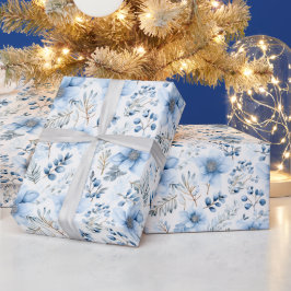 Elegante Blauwe Aquarel Bloemen Cadeaupapier
