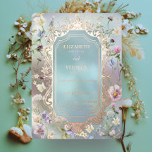 Elegante Blauwe Aquarel Bloemen Folie Uitnodiging