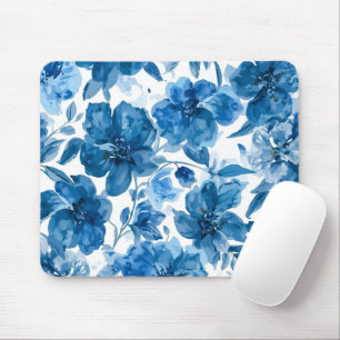 Elegante Blauwe Aquarel Bloemen Muismat