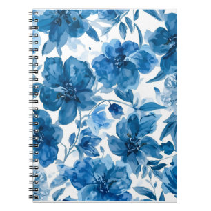 Elegante Blauwe Aquarel Bloemen Notitieboek