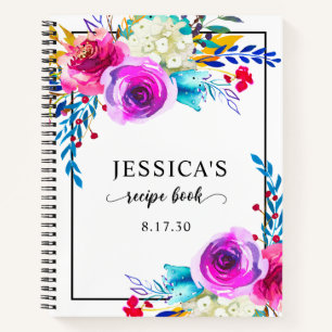 Elegante Blauwe Aquarel Bloemendouche Receptenboek Notitieboek