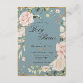 Elegante Blauwe Aquarel Bloemenkraam Baby Shower Kaart