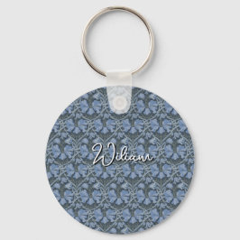 Elegante Blauwe Aquarel Bloemenpatroon Uitnodiging Sleutelhanger