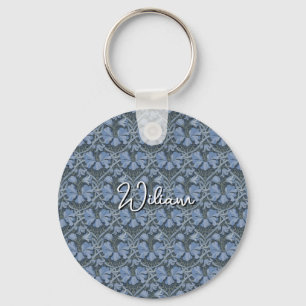 Elegante Blauwe Aquarel Bloemenpatroon Uitnodiging Sleutelhanger