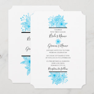 Elegante Blauwe Aquarel Bloemige Trouw Uitnodiging