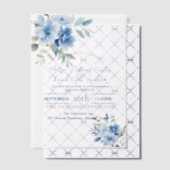 Elegante Blauwe Aquarel Botanische Bloem Bruiloft Vellum Uitnodigingen (Offset (Uitnodiging))